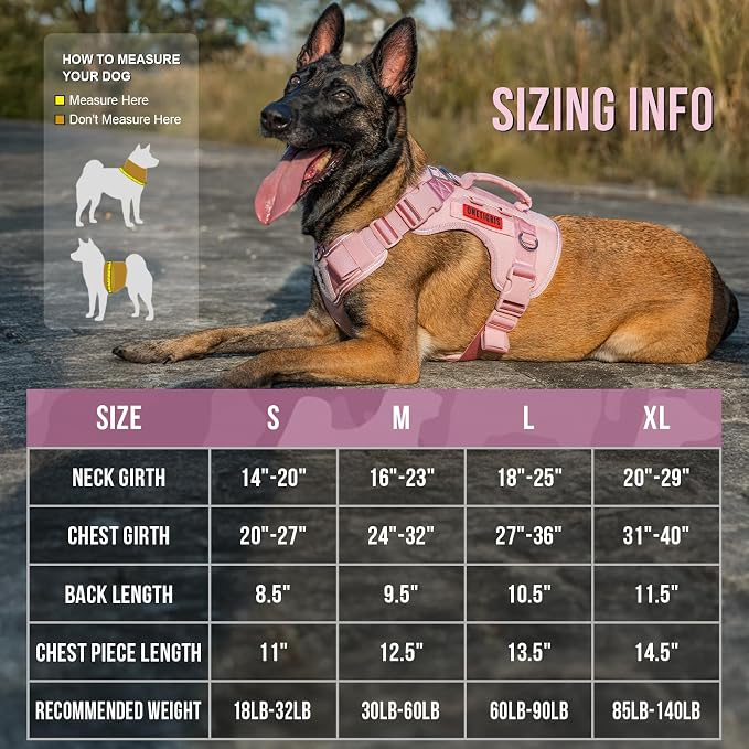 OneTigris No-Pull Tactical Dog Harness Reflective Vest for Medium Dogs | Military-grade 1000D Nylon Easy Control Vest – Adjustable Dog Harness with Hook & Loop Panels for Walking, Hiking, Training