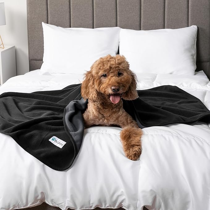 PetAmi Waterproof Dog Blanket for Extra Large Pets Dogs Cats, Large Pet Couch Cover Protector for Furniture, Reversible Washable Soft Fleece Cat Blanket for Bed Couch Sofa, 60x80 (Black/Gray)