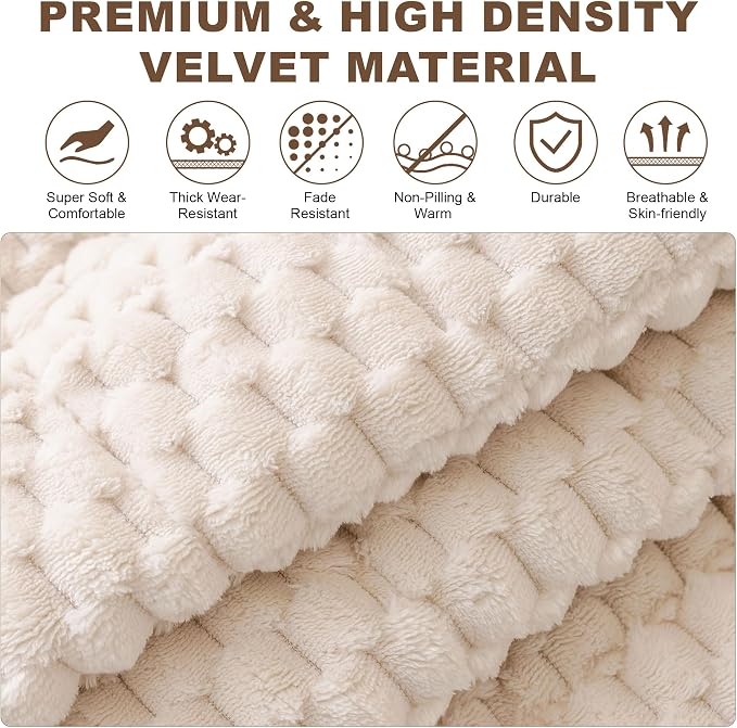 OTOB Couch Cover for Dogs Washable Non Slip Plush Sofa Covers for 3 Cushion Couch, All Seasons Fuzzy Kids Pet Friendly Sofa Slipcovers Furniture Protector Bed Mat (Cream, 27.6" x 70.9")