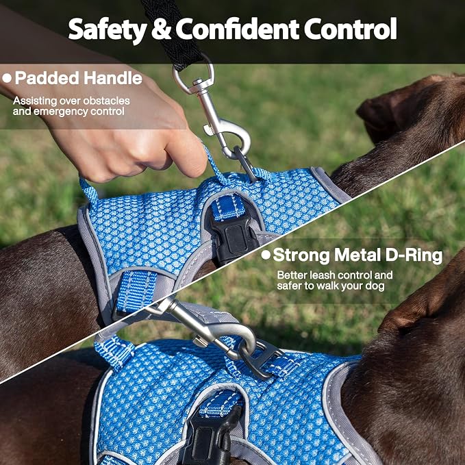 Escape Proof Dog Harness, Dachshund Harness, Reflective Dog Harness with Handle, Durable,Adjustable Vest for Small Medium Large Dogs Walking, Training, and Running Gear (Sea Blue,S)