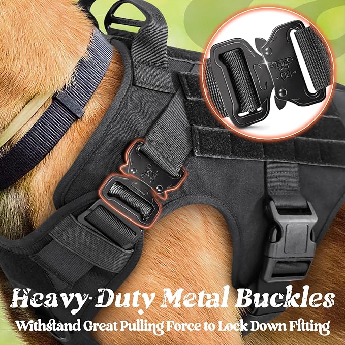 rabbitgoo Tactical Dog Harness for Large, Heavy Duty Military No Pull Vest | Sturdy Metal Buckles, 5 Adjustments, Molle System, Powerful Pullers for Training, Hunting, Outdoor, Black, Large