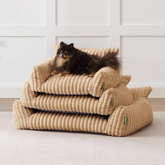 Cute Couch Bed for Pets, Supportive Cat Sofa for Indoor Cats, Small Dog Sofa Bed for Small Dogs, Beige, 24 inches