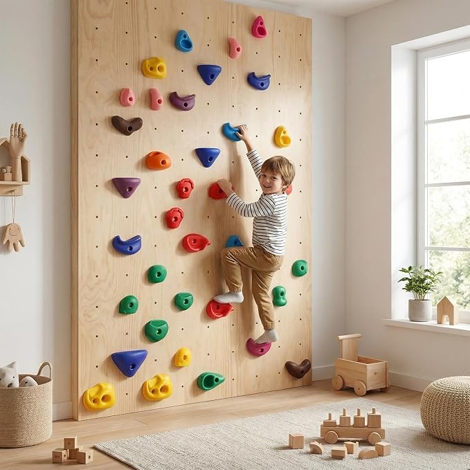 Rock Climbing Holds for Kids, 32 PCS Rock Wall Holds with Hardware, Indoor Outdoor Climbing Grips for Backyard Playset & Home Wall, Easy Install, Multicolor
