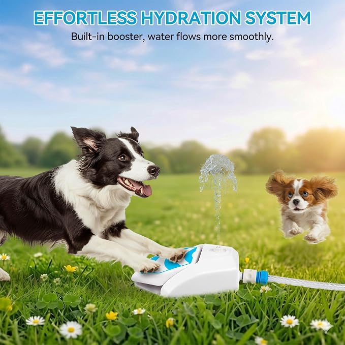 ALL FOR PAWS Outdoor Paw Activated Dog Water Fountain, Step On Dog Water Dispenser, Dog Drinking Fountain with Hose and Connectors (1/2" & 3/4"), Cooling Water Sprinkler for Yard, Garden & Lawn