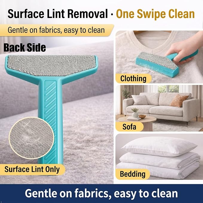 4-in-1 Lint Remover, Reusable Hair Remover for Couch, Carpet, Clothes, Car, Dual Blades Static Back Silicone Brush, Remove All Types of Embedded & Surface Hair, No Fabric Damage