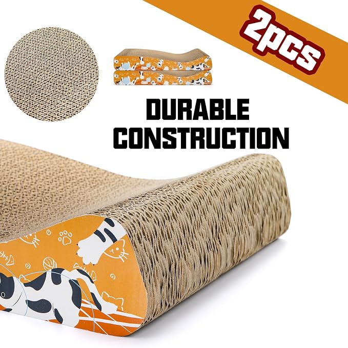Nicunom 2 Pack Cat Scratching Pads, Curved Cat Scratcher Cardboard, Reversible Cat Scratch Board for Furniture Protection, Cat Scratcher Lounge Couch Bed for Indoor Cats