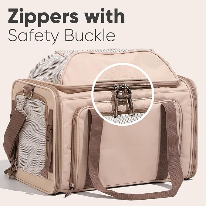 FUKUMARU Expandable Pet Carrier for Cat, 18x11x11 Large Cat Carrier Soft, Collapsible Airline Approved Dog Carrier, Ventilate Cat Travel Carrier with Durable Mesh, Escape-Proof Small Dog Carrier, Pink