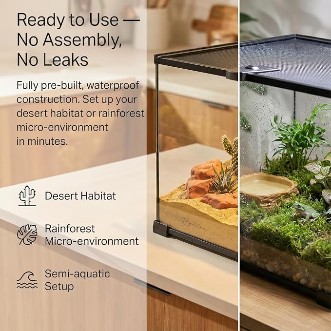 Small Glass Reptile Enclosure: 8x8x6 Full View Tarantula Enclosure | Lockable Sliding Screen Top Glass Terrarium - Insects Breeding Box Small Amphibians Cage for Leopard Gecko Hermit Crab