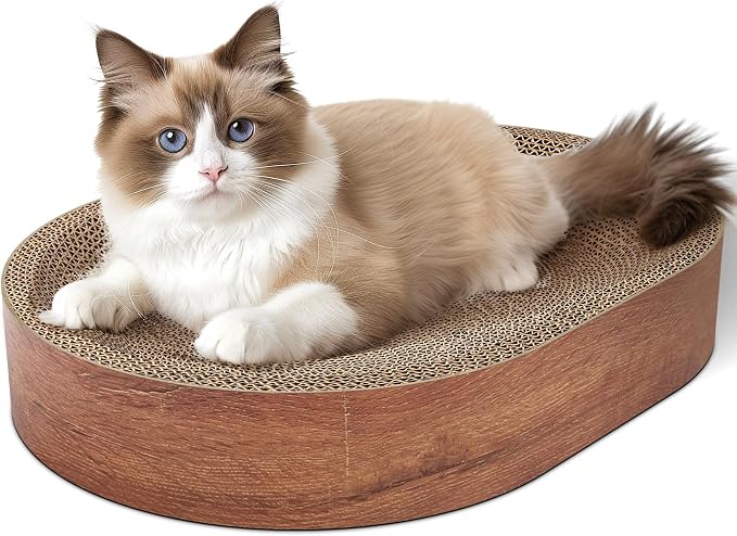ComSaf Cat Scratcher Bed, Oval Cardboard Scratching Board for Indoor Cats | Shallow Bowl Shape,Scratch Pad Surface, Corrugated Cardboard, Furniture Protection, Cat Lounger, Claw Care