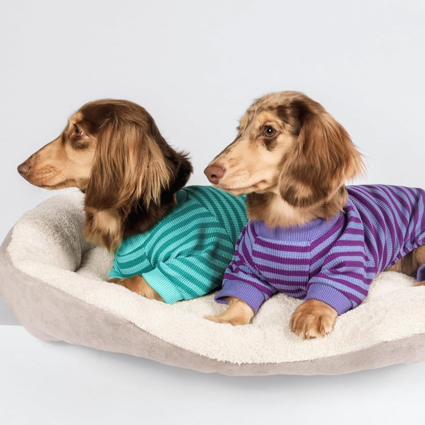 Fitwarm Green and Teal Striped Dog Pajamas, Waffle Dog Clothes for Small Dogs Girl Boy, Puppy Onesie with Feet, Pet Cat Outfit, Medium