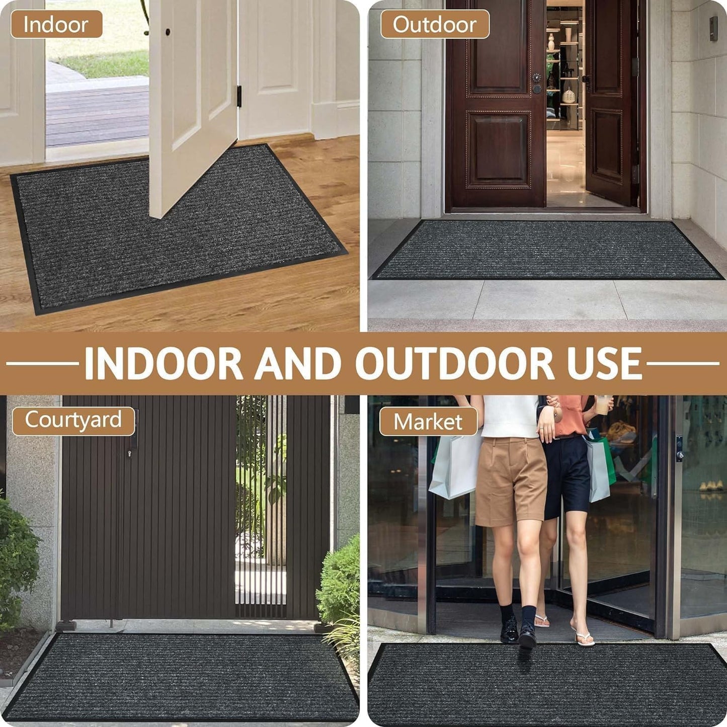 Durable Front Door Mat, Heavy Duty Indoor Outdoor Doormat, 72" x 48" Low Profile Outdoor Mats for Home Entrance, Stain and Fade Resistant Shoe Scraper Mat, Ideal for High Traffic Area