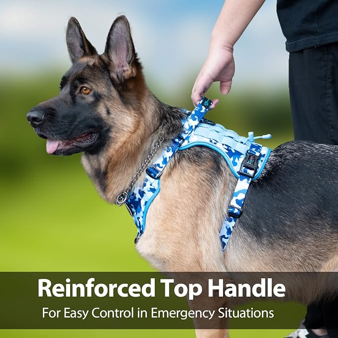 No Pull Tactical Dog Harness,Service Dog Vest Molle & Loop Panels | Ocean Blue M, Metal Front & Back D-ring, Reflective, Easy Control with Padded Handle for Small Medium Large Dogs