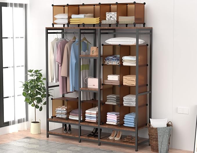 HOMIDEC Closet Organizers and Storage, 9 Cube Storage Organizer, Brown | Portable Closet Organizer System, Storage Cubes Shelves, for Bedroom, Kids Room, Bathroom, Wardrobe, Clothes Rack