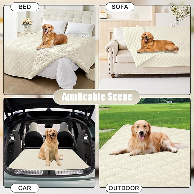 Smiry Waterproof Dog Bed Cover Pet Blanket, Soft Washable Dog Blanket for Furniture Bed Couch Sofa Reversible, Checkered (40"x50", Beige/Beige)