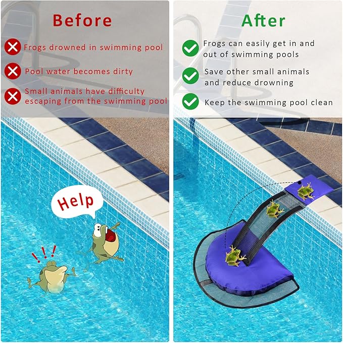 2 Pack Animal Saving Escape Ramp for Pools and Spas, Frog and Animals Saver for the Pool, Critter Escape Device for Small Animals Entering the Pool, Floating Ramp Rescues (2, Dark Blue)