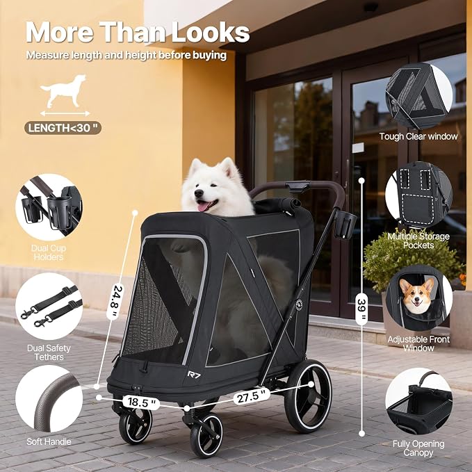 Beberoad Pet Stroller for Medium Dogs, Dog Stroller One-Second Fold, R7 All-Terrain with ER Tires, Mesh Dual-Window, Full Disassembly&Washable Waterproof Oxford Fiber