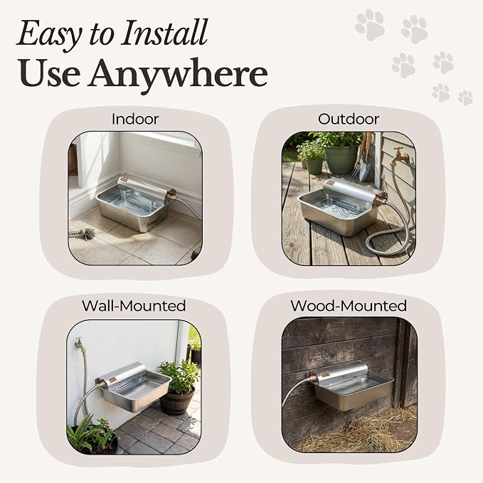 Automatic Pet Water Dispenser - 304 Stainless Steel Auto-Fill Water Bowl for Dogs - Poultry & Livestock - Float Water Level Control - 3/4" GHT Faucet Compatible - Wall Mount/Ground Usage