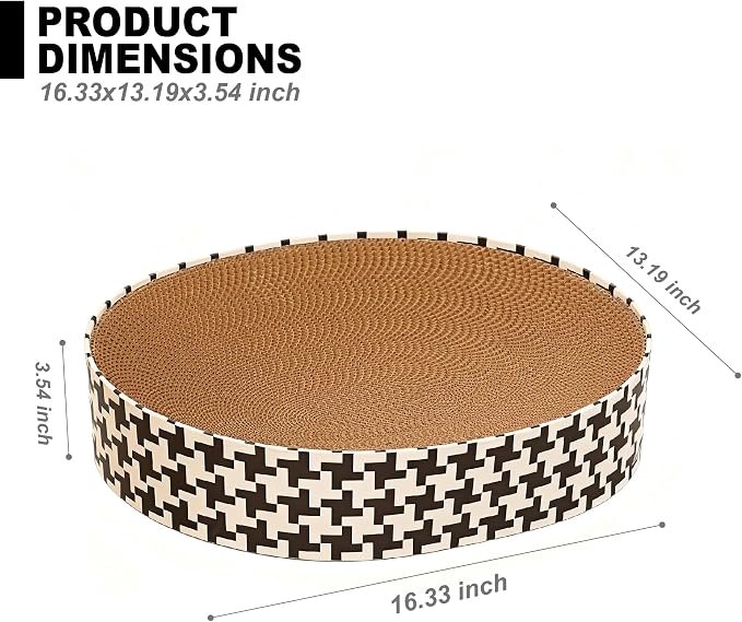 2-in-1 Cat Scratcher Cardboard Bed, Round Cat Scratching Pad Bowl for Indoor Cats, Durable Corrugated Circle Cat Scratcher Lounge, Cozy Oval Cat Scratch Bed Furniture for Kittens & Medium Size Cats