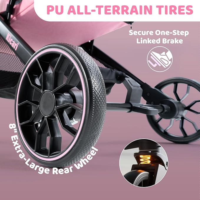 All-Terrain Dog Stroller for Small to Medium Dogs, Pet Stroller for Dogs & Cats Outdoor Walks, One-Hand Easy Fold, Double-Layer Anti-UV & Waterproof Canopy & Breathable Mesh, Sakura Pink
