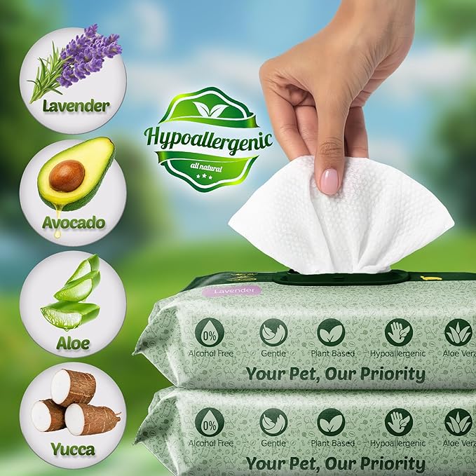Petazy Dog Wipes for Paws and Butt Ears Eyes | Organic Pet Wipes for Dogs | Hypoallergenic Lavender Scented Dog Wipes Cleaning Deodorizing | Extra Thick Plant Based Wipes Dogs Cats Pets | 100 Count