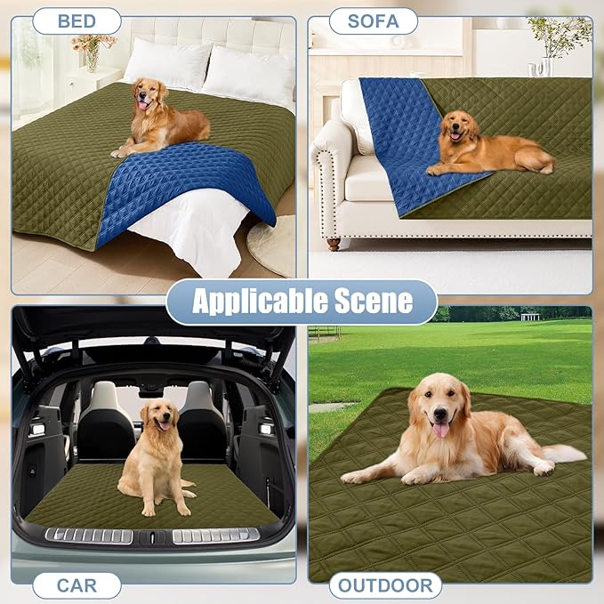 Smiry Waterproof Dog Bed Cover Pet Blanket, Soft Washable Dog Blanket for Furniture Bed Couch Sofa Reversible, Checkered (40"x50", Green/Navy)