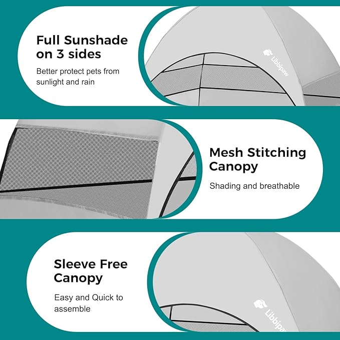 Outdoor Elevated Dog Bed with Canopy for Large Dogs, Grey, XL | Breathable Raised Cot with Shade, Tool-Free Setup for Patios, Backyards and Camping