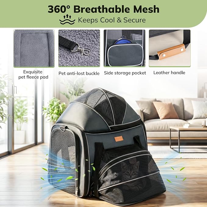 Morpilot Top and Side Expandable Cat Carrier, Airline Approved Collapsible Soft-Sided Pet Carrier for Medium/Large Cats and Puppies up to 20lbs for Car Rides and Vet Visits (Dark Gray)