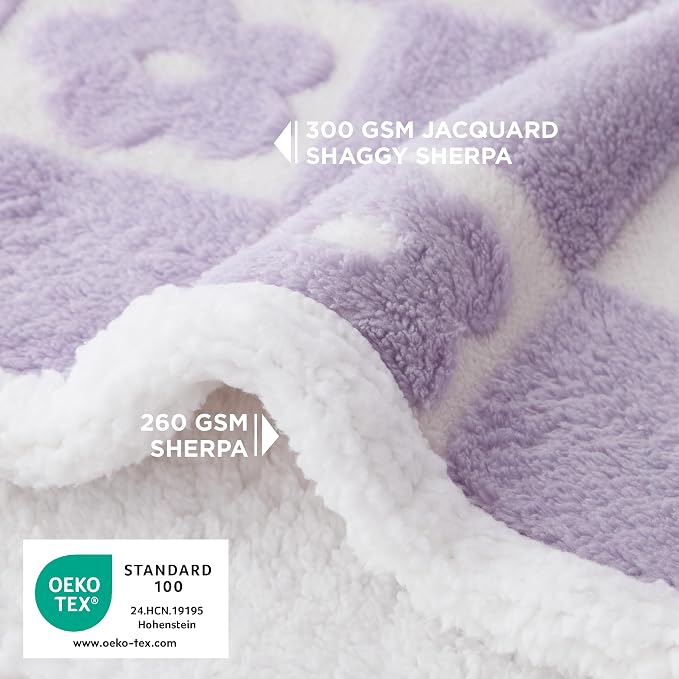LE SURE Waterproof Dog Blankets for Large Dogs Cute Cozy 3D Jacquard,40x50 | Warm Soft Pet Blanket for Senior Dogs Aesthetic Gift, Washable Sherpa Throw,Reversible Couch Protector,Lavender Flower Checks
