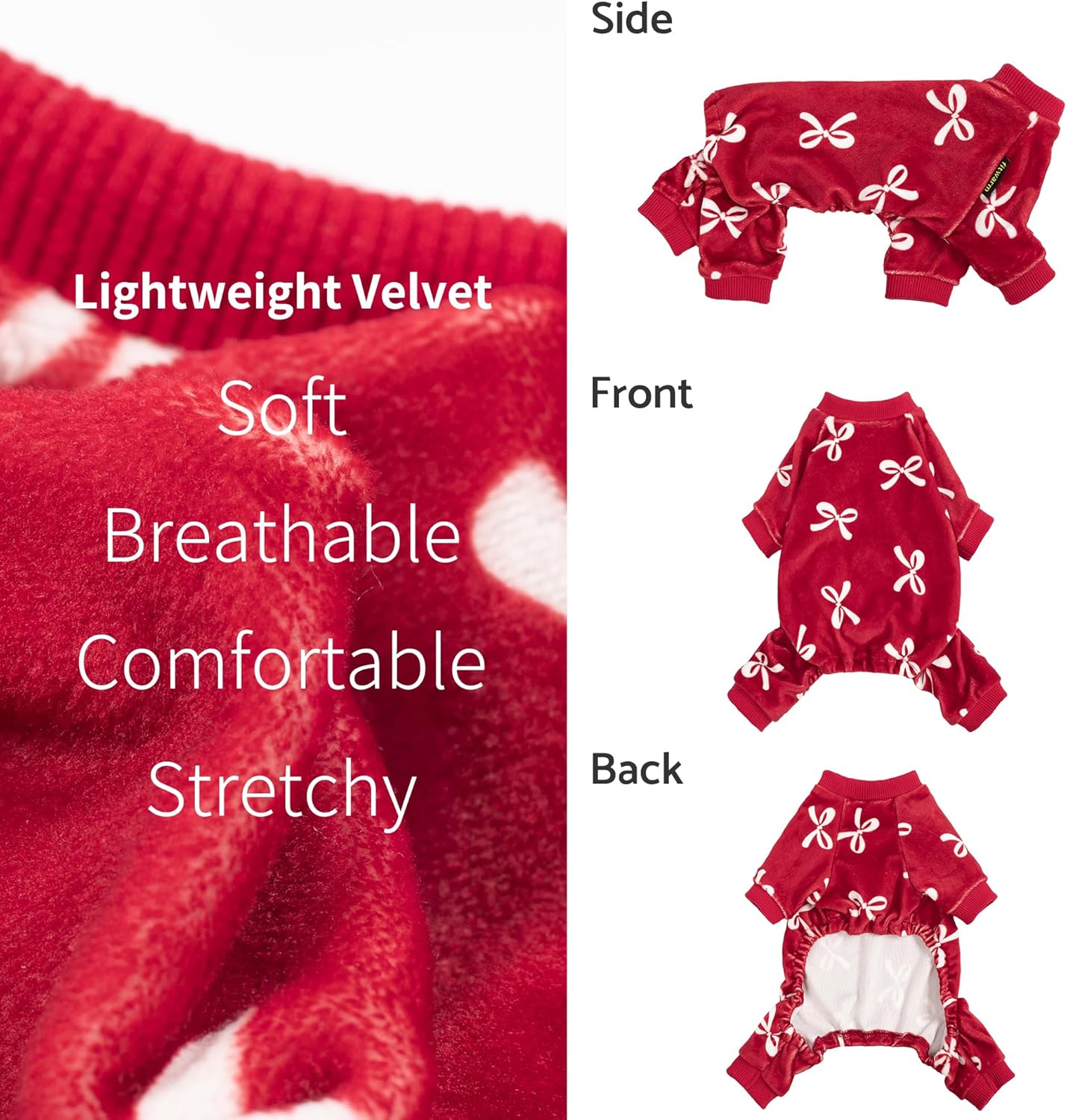 Fitwarm Bowknot Dog Pajamas, Warm Clothes for Small Dogs Girl, Fleece Pet Onesie with Feet, Burgundy Red, White, Small