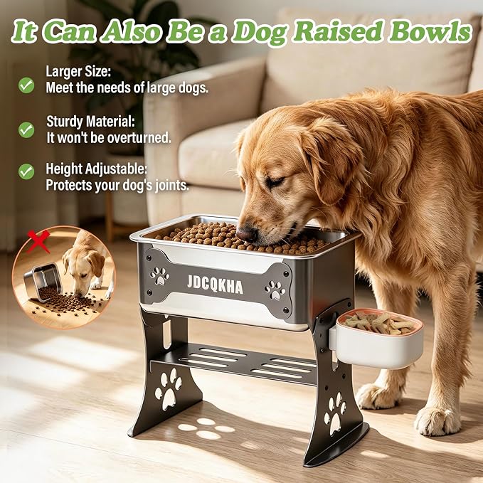 1.5 Gallon Elevated Large Dog Water Bowl, 2 Height Adjustable Stainless Steel Raised Dog Water Bowl Stand for Large Breed, Metal Pet Bowl Stand for Relief Joint Pressure, Easy Clean (Black)