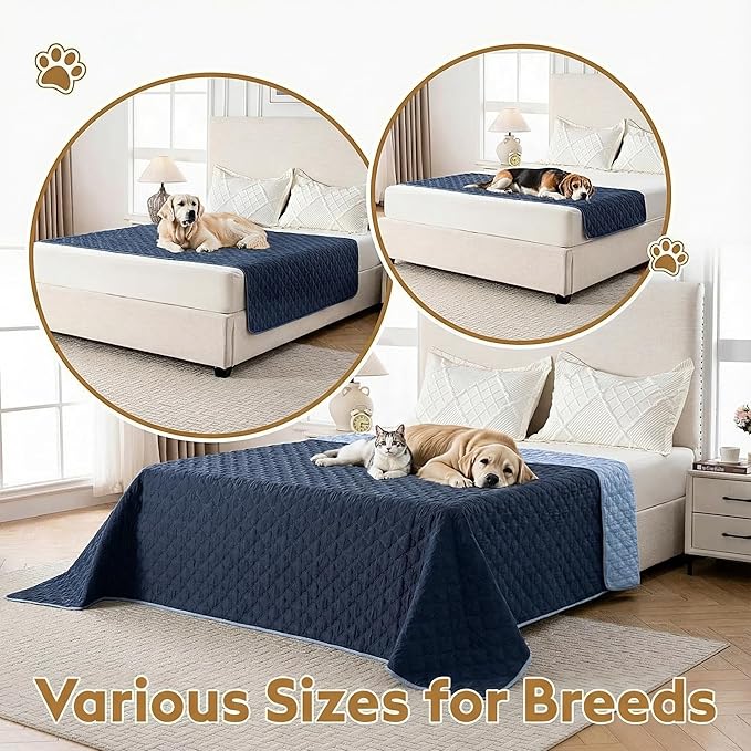 Waterproof Dog Blanket, Couch Cover for Dogs Washable, Reversible Dog Bed Cover, Couch Furniture Protector. (Dark＆Light Blue, 40 X 50 Inch - 1 Pack)