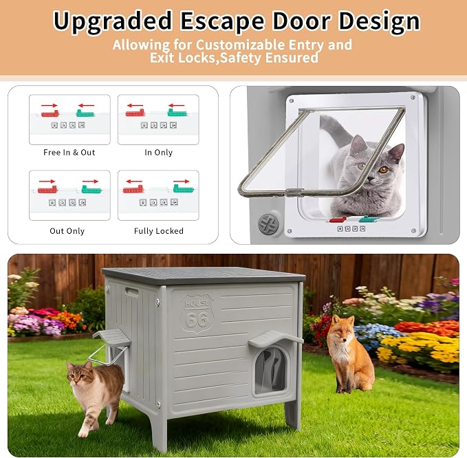 Outdoor Cat House with Insulated Liner for Winter | Waterproof Plastic Cat House for Outside, Cat Shelter for Feral Cats, Assemble Easily