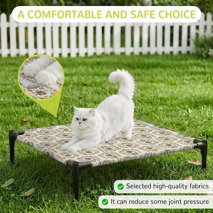 Outdoor Elevated Dog Bed for Small Dogs, Classic Bees Breathable Cooling Raised Dog Cot for Indoor/Outdoor, Summer Spring Floral Animals Wooden Waterproof Elevated Pet Beds, S 20 x 20 in