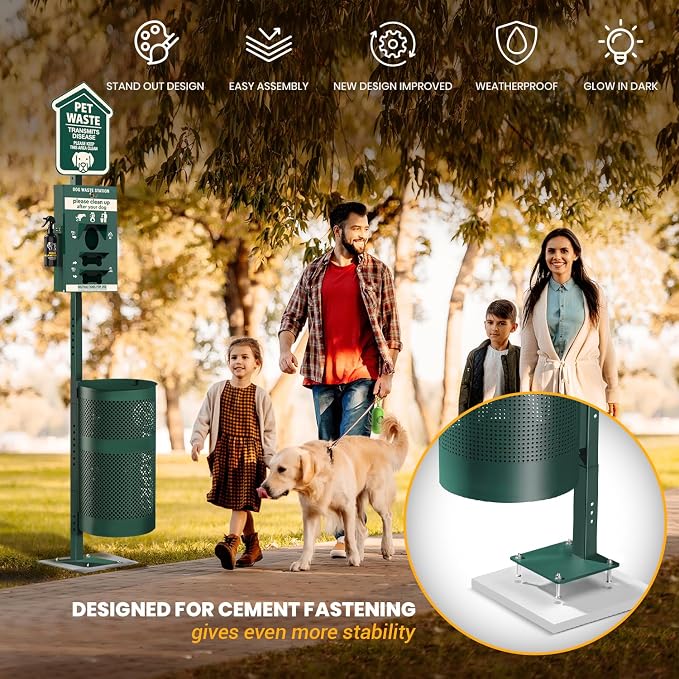 ALAGPRO® Pet Waste Station Outdoor Dog Waste Station with Hand Sanitizer Bottle, Commercial Dog Poop Station with Free 400 Roll, 200 Pull Waste Bags & 50 Can Liners for Backyard, Park & HOA's