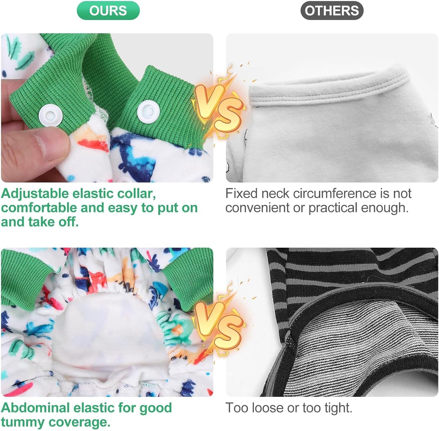 BEAUTYZOO Dog Pajamas Large Sized Dog, Summer Doggie Pajamas for Boy Girl, Soft Strechy Cotton Puppy Pjs Jammies Onesies for Men Women, Pet Jumpsuit Body Suit Cat Apparel Clothes, Green Dinosaur L