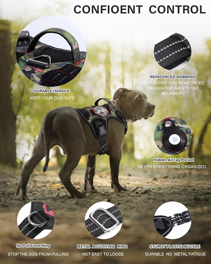 Petnanny Tactical Dog Harness No Pull Service Dog Vest M Pink Camo | Tactical Dog Vest with breathable mesh & hook loop panel, no pull harness for walking training, adjustable fit