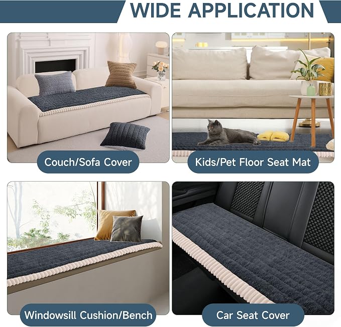 OTOB Sofa Covers for 3 Cushion Couch Washable, All Seasons Fuzzy Non Slip Kids & Pet Friendly Dog Bed Mats Couch Cover, Soft Plush Sofa Slipcovers Furniture Protector (Dark Gray, 27.6" x 70.9'')
