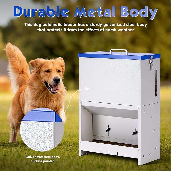 Automatic Dog Feeder Large Breed, Outdoor Dog Feeder for Large Dog | 25lbs Large Capacity Automatic Gravity Dog Feeder Suitable for Small, Medium, and Large Dog Breeds (Blue)