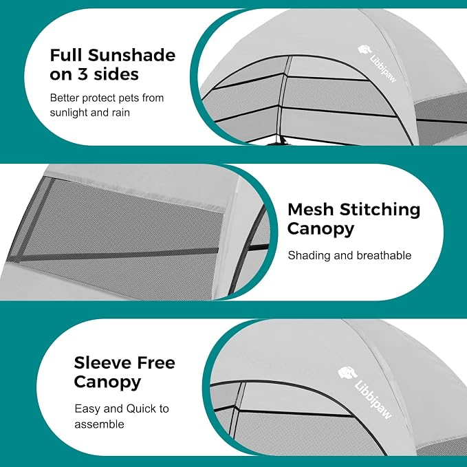 Outdoor Elevated Dog Bed with Canopy for Large Dogs, Grey, L | Breathable Raised Cot with Shade, Tool-Free Setup for Patios, Backyards and Camping