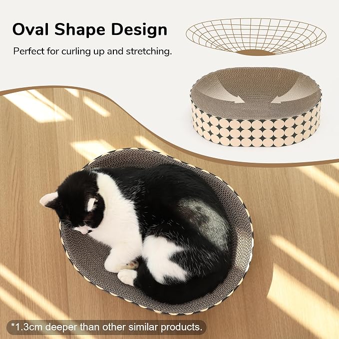 FUKUMARU Cardboard Cat Scratcher Bed, 2-in-1 Oval Cat Scratch Pad | Cats Scratching Board Lounge Bed Indoor, Durable Modern Kitty Scratcher Bowl, Cats Scratch Furniture Protector, Polka Dot