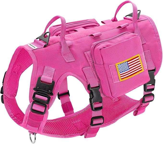 Forestpaw Tactical Dog Harness Pouches and Patches Set,M,Hot Pink | Adjustable Fits 22-35" Chest,30-80 lbs,No Pull Military Style Service Dog Vest for Daily Walking Training,Medium Dogs