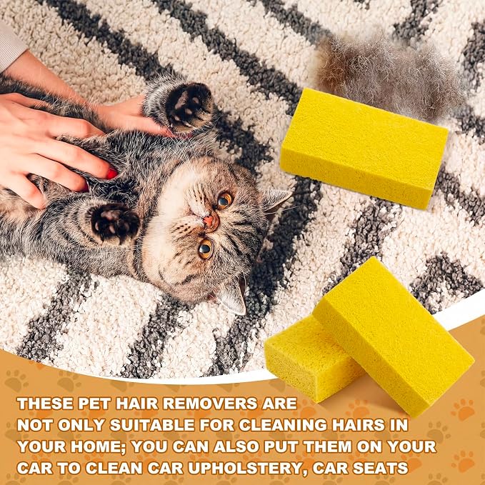 3 Pack Pet Hair Remover Sponge Cat and Dog Hair Sponge Rubber Pet Fur Lifter Removal Tool, Remove from Furniture, Carpet, Bedding, Clothing, 6.26 x 3.28 x 1.89 Inch (Yellow)