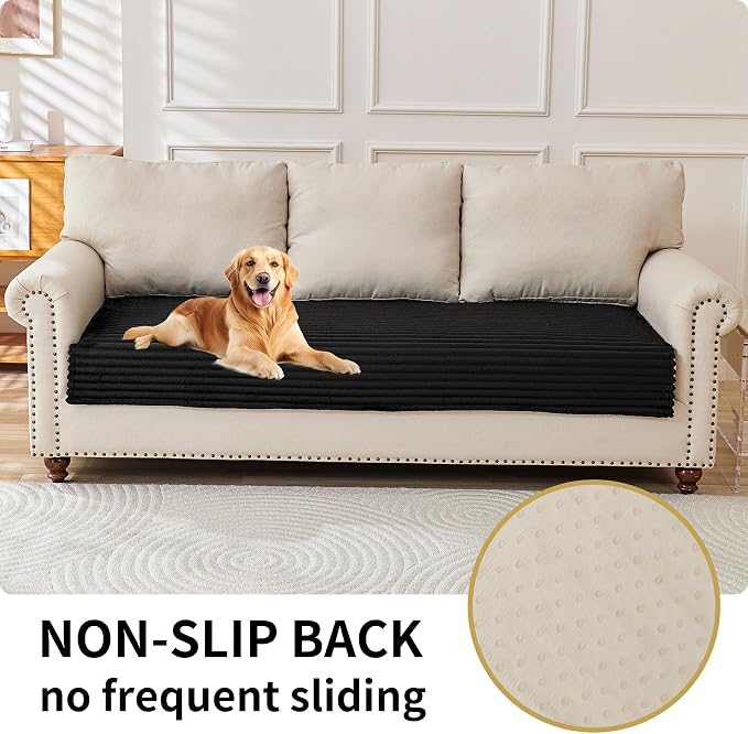 HAOMAIJIA Waterproof Couch Cover for Dogs Washable,Faux Fur Pet Couch Covers for Sofa,Soft Dog Bed Cover Non-Slip Couch Covers for 3 Cushion Couch Sofa Pet Friendly (Black, 35" x 62" 1 Pack)