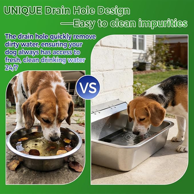 Automatic Dog Water Dispenser with Drain Hole, 304 Stainless Steel Auto Water Dog Bowl with Float Valve, Hose Quick Connect Fitting, Automatic Livestock Waterer for Horse, Chicken (4 Gallons)