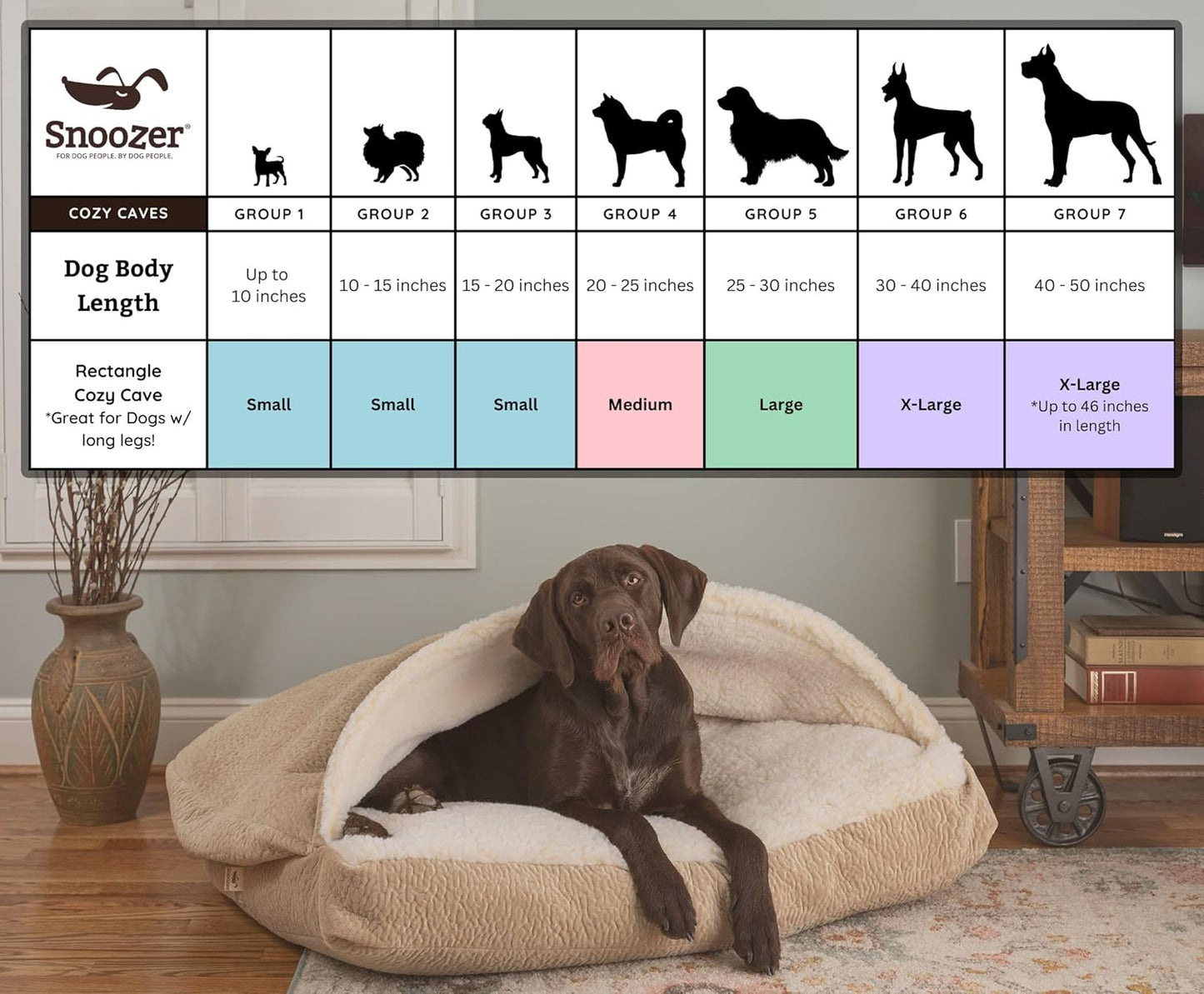 Snoozer Pet Products Luxury Rectangle Cozy Cave, Wag Collection, Medium, Ramey Oxford