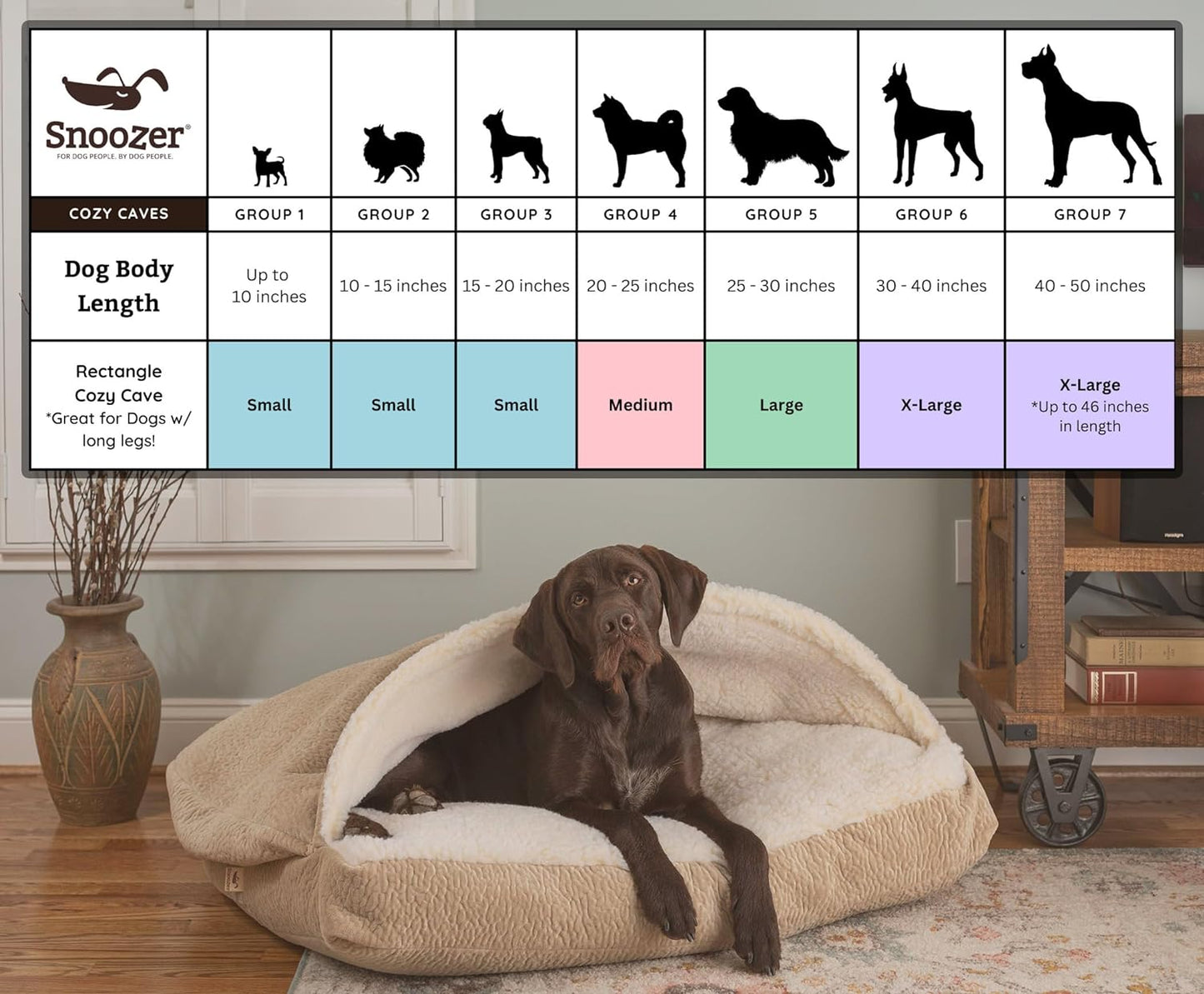 Snoozer Pet Products Rectangle Cozy Cave Dog Bed, Extra Large, Khaki