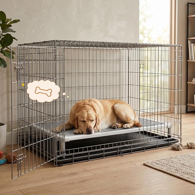Veehoo Chew Proof Elevated Dog Bed, Silver Aluminum Dog Cot, Pre-Assembled | Cooling Raised Dog Bed for Large Dogs, Indestructible Dog Bed for 42" Crate, Breathbale, Non-Slip Feet, Indoor Outdoor