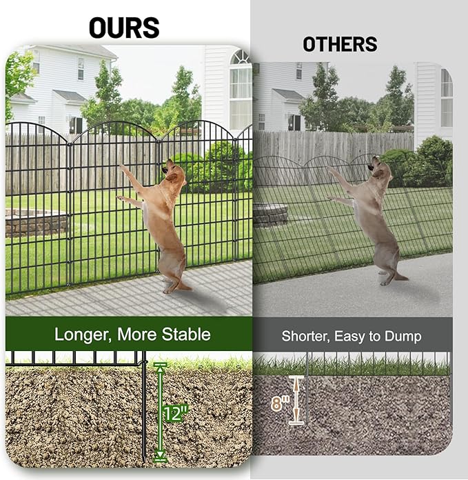 FOREHOGAR Metal Garden Fence 48in (H) x 12.7ft (L), 5 Panels + 6 Stakes Dog Fence Border Fence Animal Barrier, No Dig Garden Fencing for Yard Flower Bed Lawn Patio Outdoor, CTW4805 Black