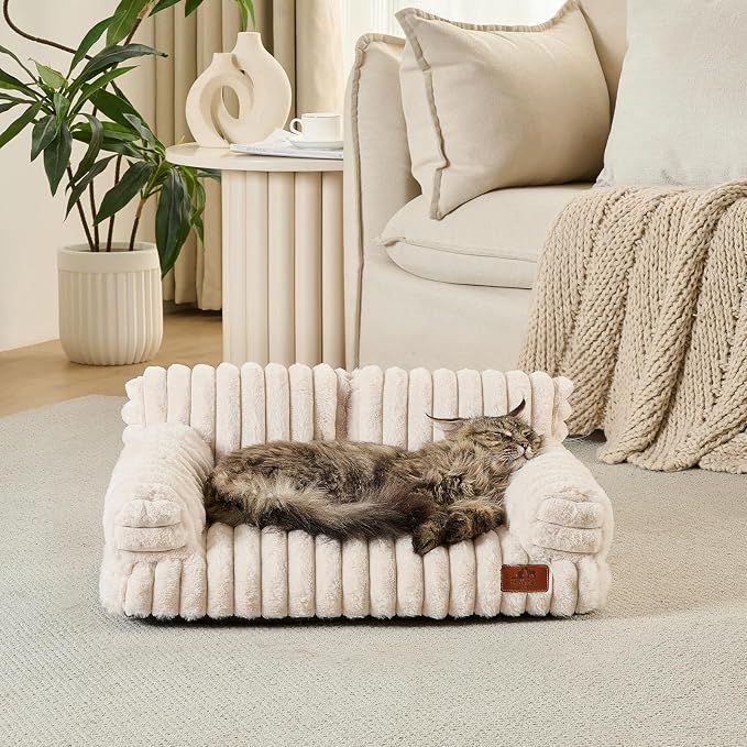 Hollypet Small Dog Large Cat Bed Puppy Couch Beds for Pets up to 25 lbs | Fluffy Dog Cat Couch Plush Soft Warming Pets Beds with Machine Washable Cover and Non-Slip Bottom