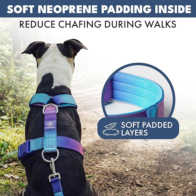 Spark Paws Comfort Control No Pull Dog Harness - Heavy Duty Front Clip | Safety Tested for Strong Breeds, w/ Metal Buckle & Top Handle – Padded Y-Straps Redirect Pulling. Solo or Matching Leash Set